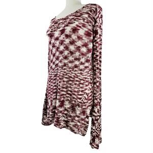 New Directions Crochet Knit Accent Sweater Bell Sleeves Sz. XL Raspberry & White